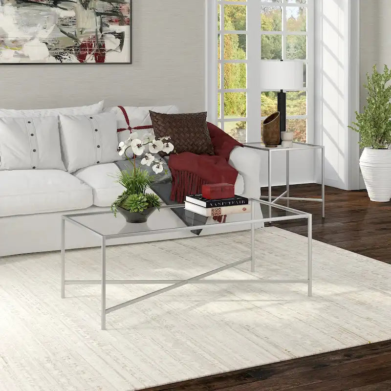 Tempered Glass & Steel Geometric Coffee Table