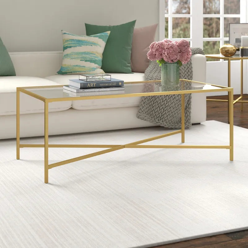Tempered Glass & Steel Geometric Coffee Table