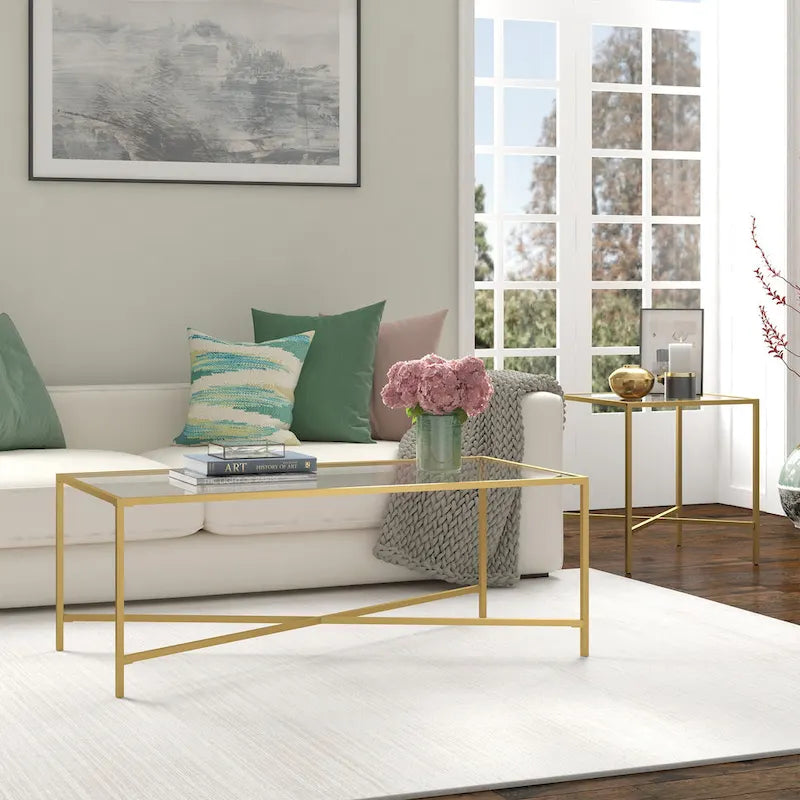 Tempered Glass & Steel Geometric Coffee Table