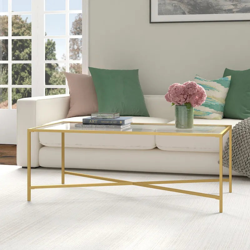 Tempered Glass & Steel Geometric Coffee Table