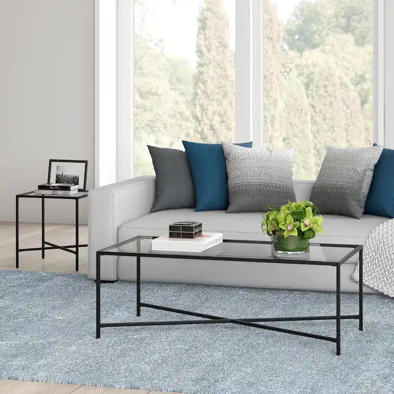 Tempered Glass & Steel Geometric Coffee Table