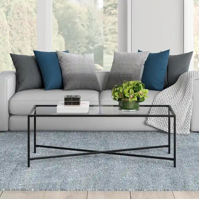 Tempered Glass & Steel Geometric Coffee Table