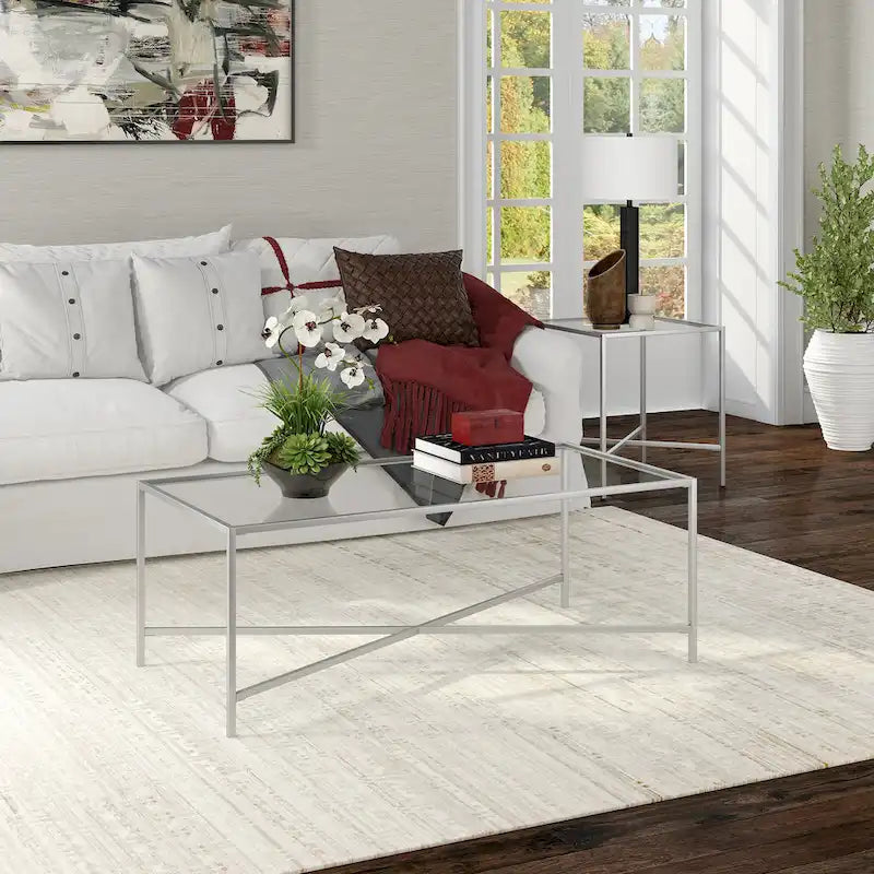 Tempered Glass & Steel Geometric Coffee Table
