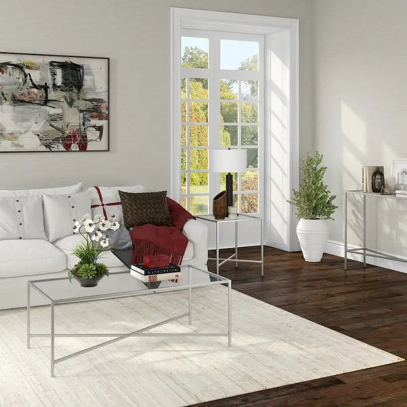 Tempered Glass & Steel Geometric Coffee Table