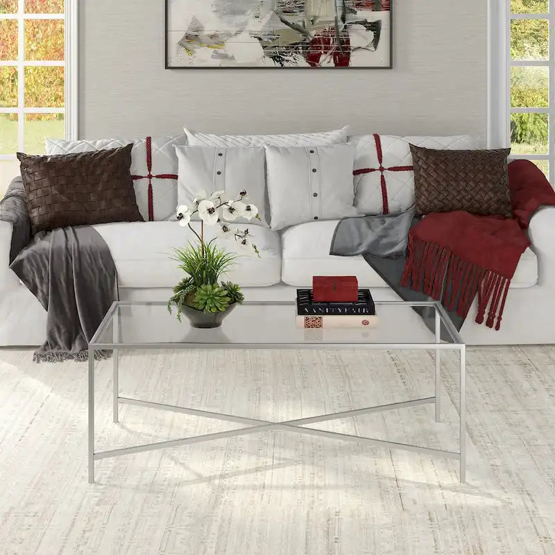 Tempered Glass & Steel Geometric Coffee Table