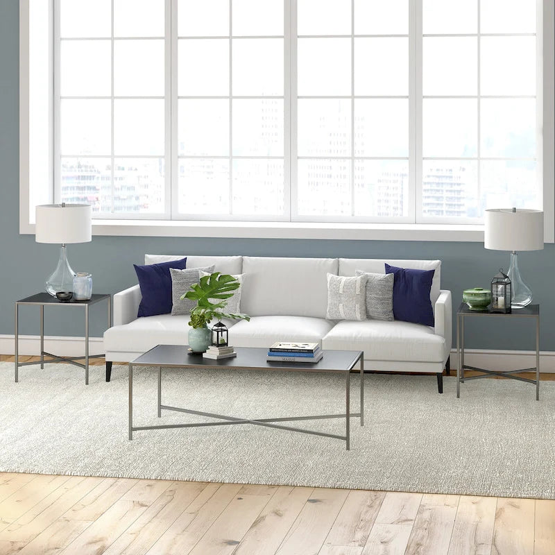 Tempered Glass & Steel Geometric Coffee Table
