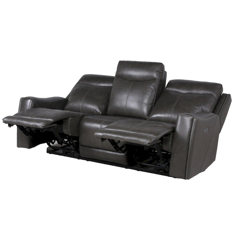 Top Grain Leather & Faux Leather Power Reclining Sofa with Adjustable Headrest & USB 82.5"