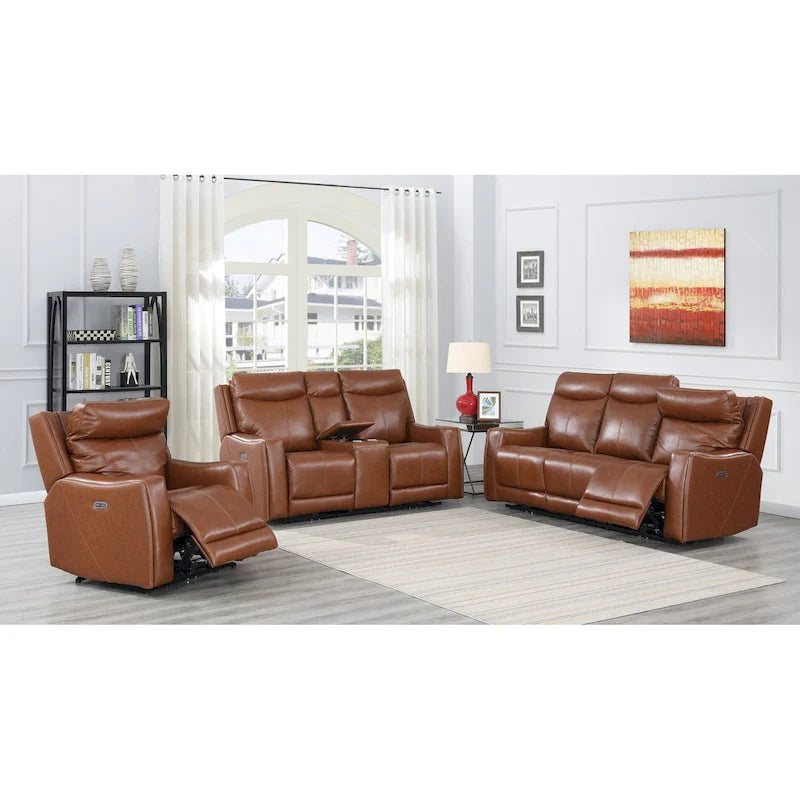 Top Grain Leather & Faux Leather Power Reclining Sofa with Adjustable Headrest & USB 82.5"