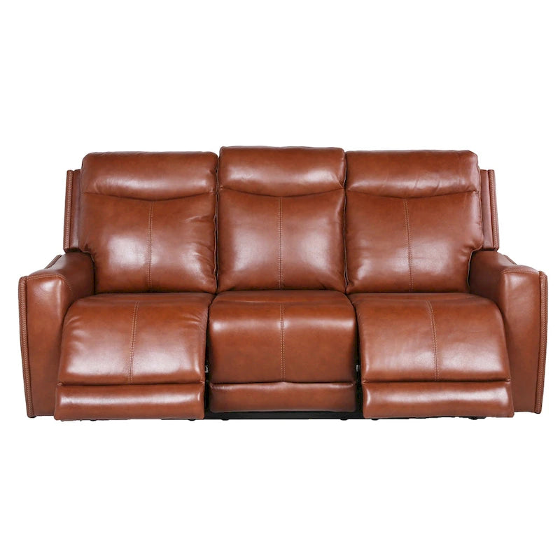 Top Grain Leather & Faux Leather Power Reclining Sofa with Adjustable Headrest & USB 82.5"