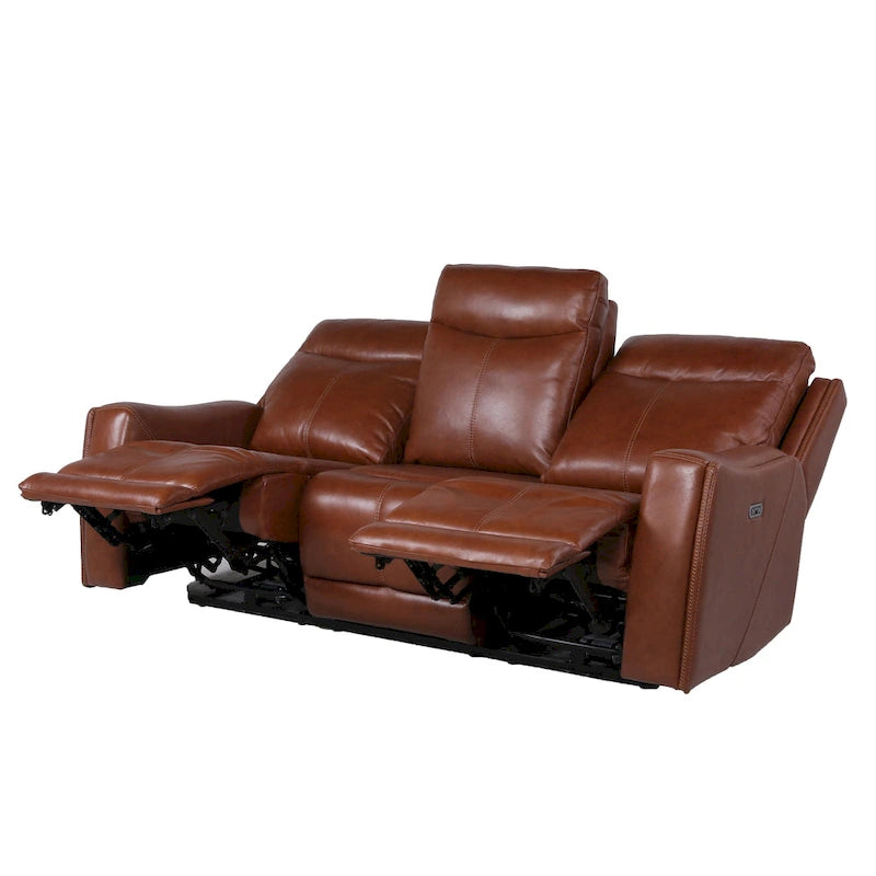 Top Grain Leather & Faux Leather Power Reclining Sofa with Adjustable Headrest & USB 82.5"
