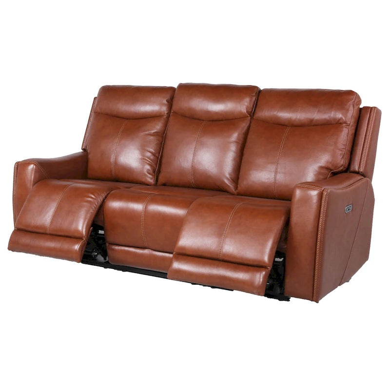 Top Grain Leather & Faux Leather Power Reclining Sofa with Adjustable Headrest & USB 82.5"