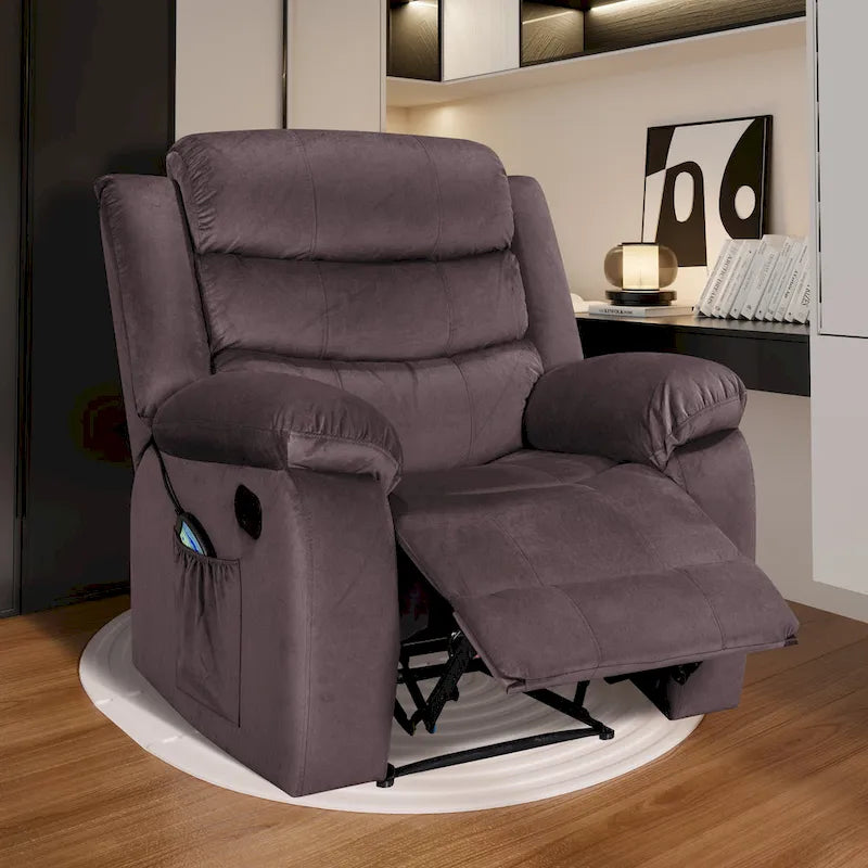 Velvet Wall Hugger Recliner Chair with Massage, Heat & Timer