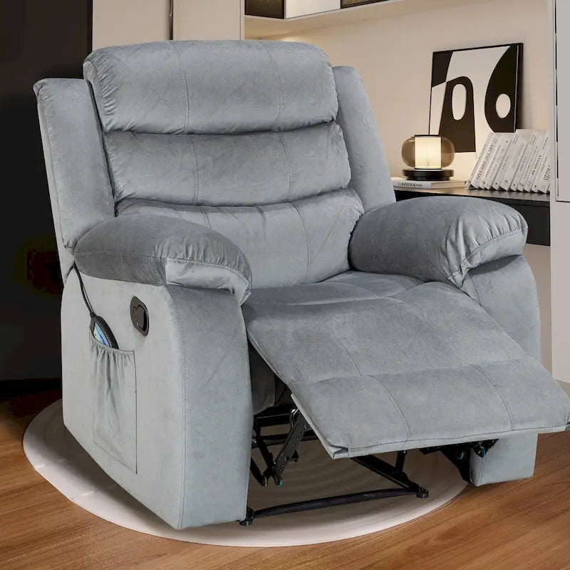 Velvet Wall Hugger Recliner Chair with Massage, Heat & Timer