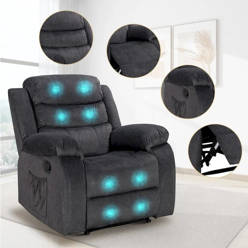 Velvet Wall Hugger Recliner Chair with Massage, Heat & Timer