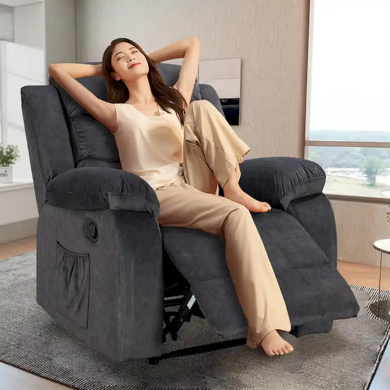 Velvet Wall Hugger Recliner Chair with Massage, Heat & Timer