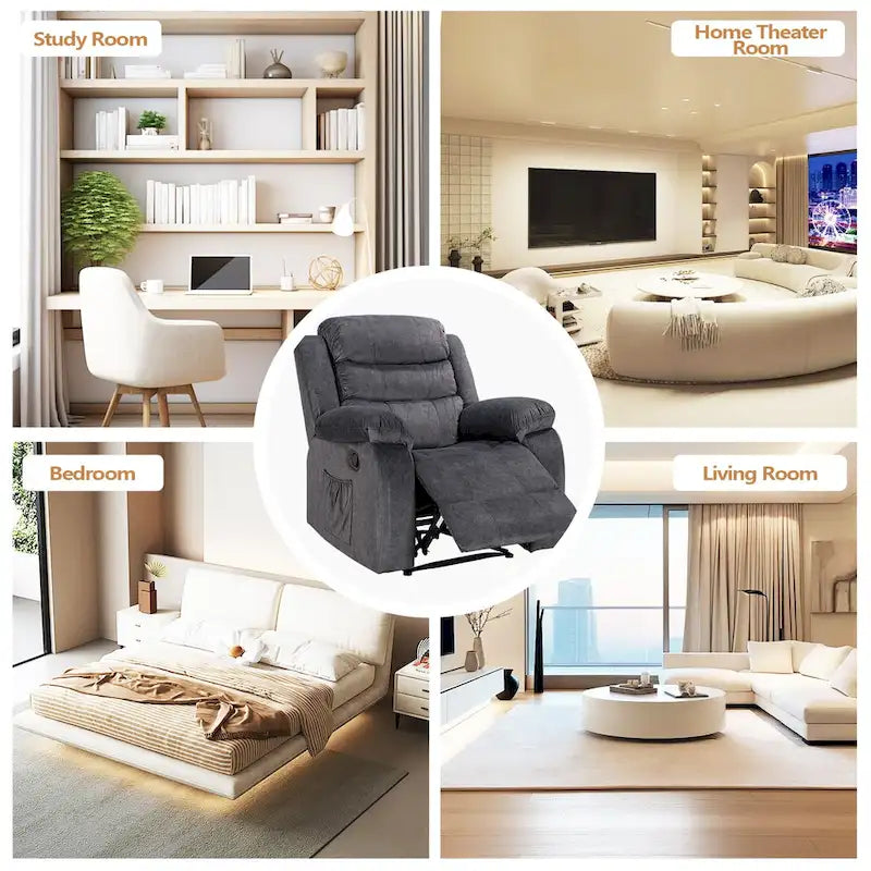 Velvet Wall Hugger Recliner Chair with Massage, Heat & Timer