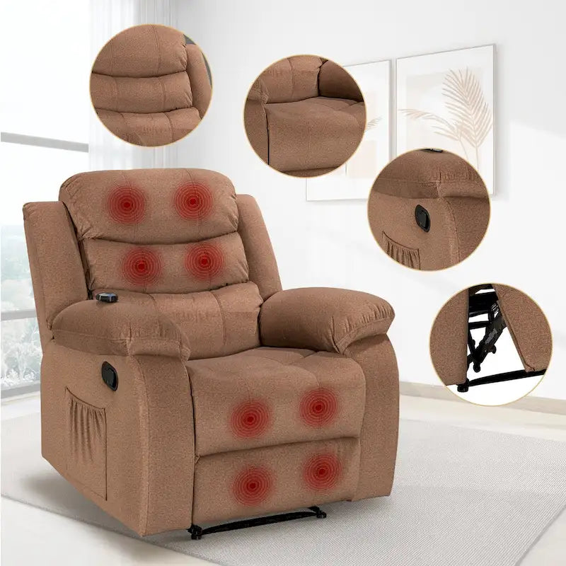 Velvet Wall Hugger Recliner Chair with Massage, Heat & Timer