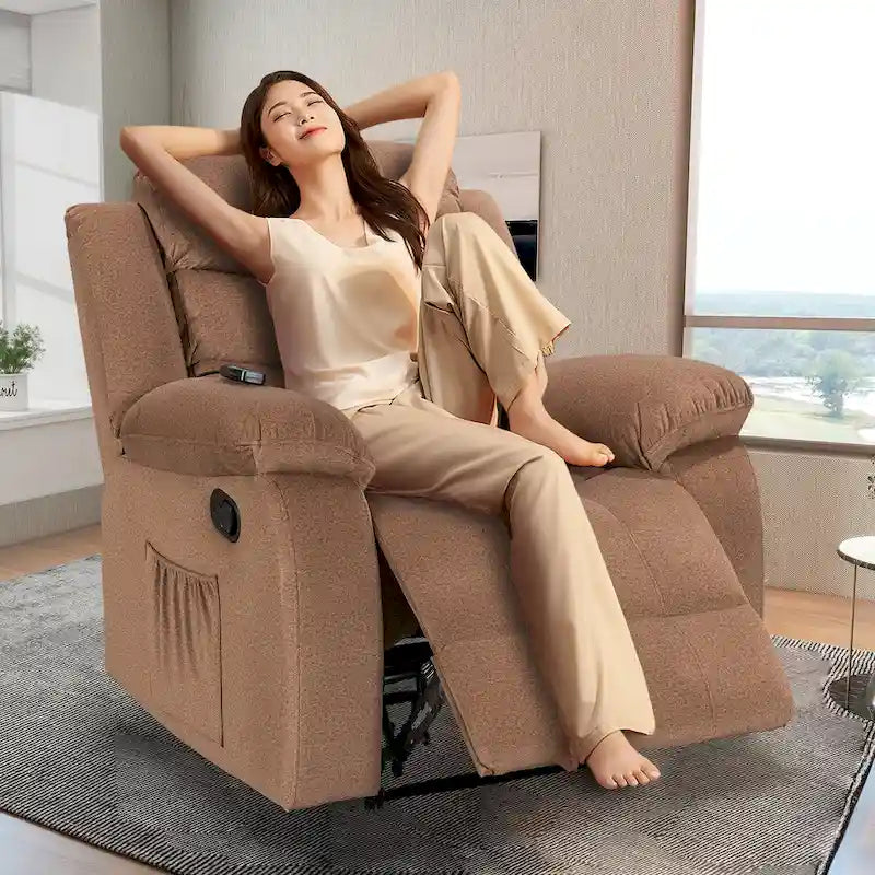 Velvet Wall Hugger Recliner Chair with Massage, Heat & Timer
