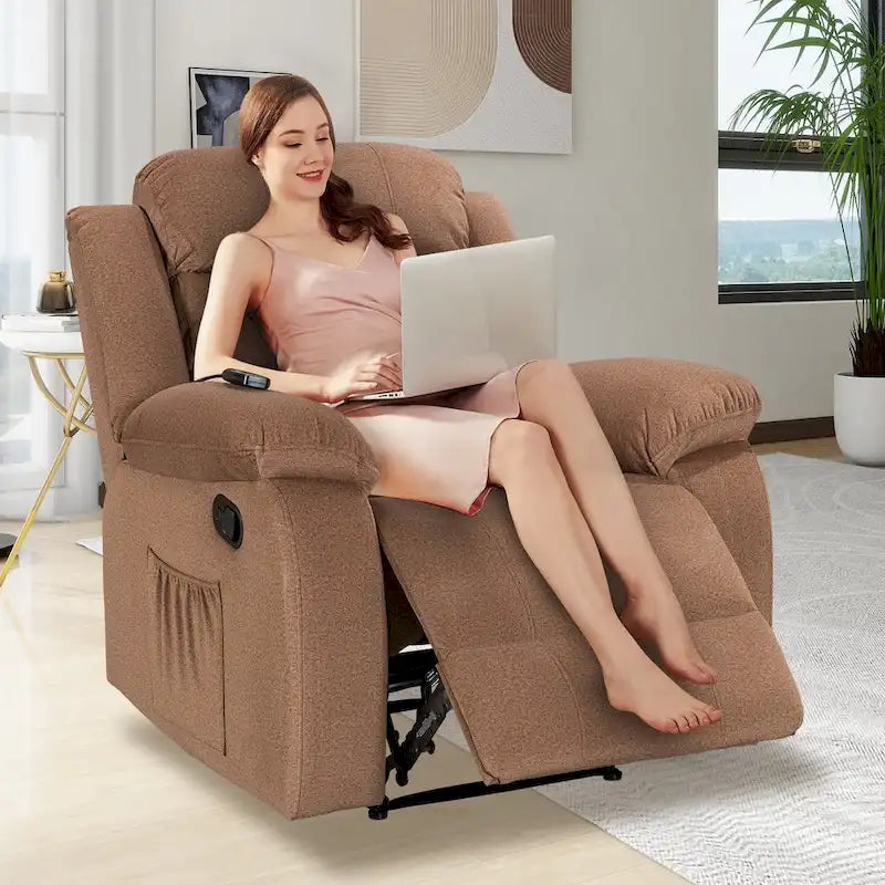 Velvet Wall Hugger Recliner Chair with Massage, Heat & Timer