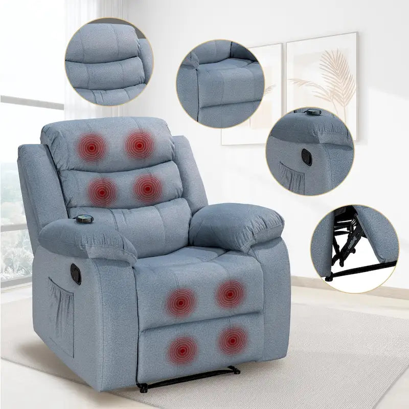 Velvet Wall Hugger Recliner Chair with Massage, Heat & Timer