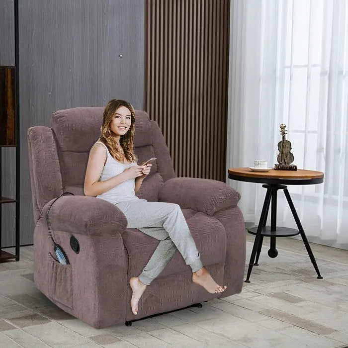 Velvet Wall Hugger Recliner Chair with Massage, Heat & Timer