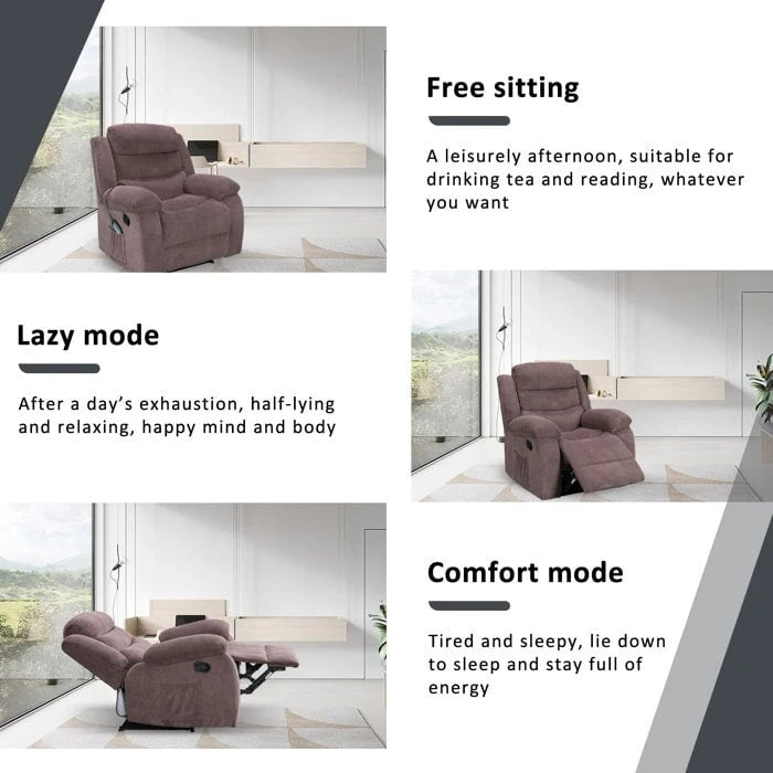 Velvet Wall Hugger Recliner Chair with Massage, Heat & Timer