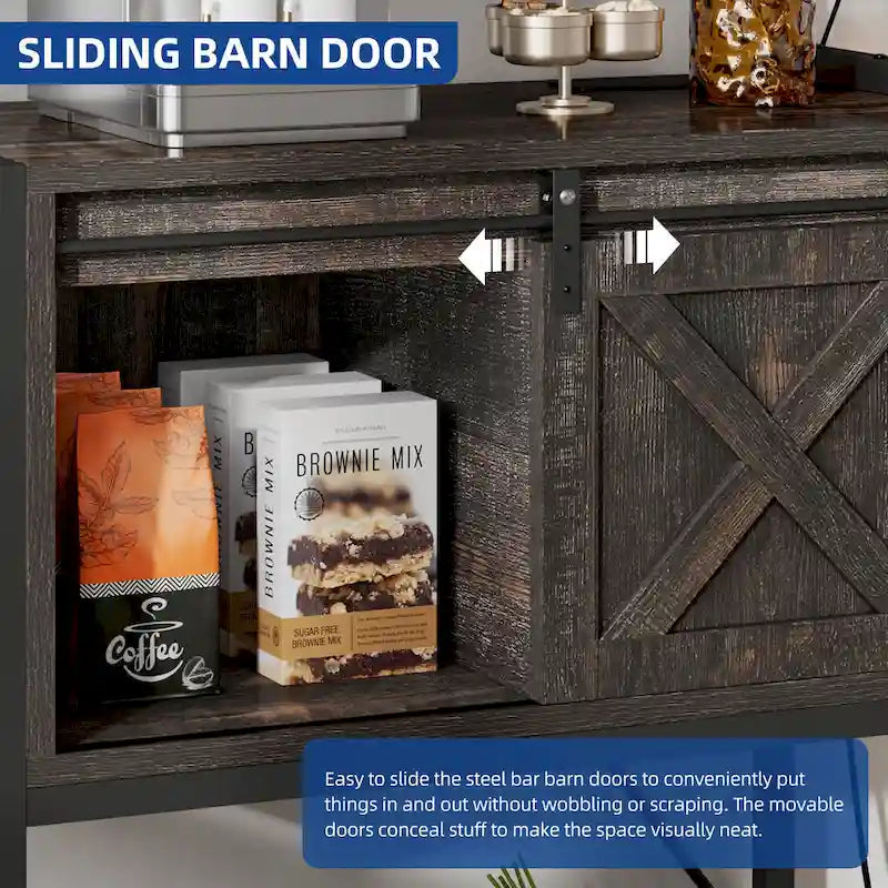 Iron & Wood 5-Tier Baker's Rack with LED Light, Sliding Door & Power Outlet