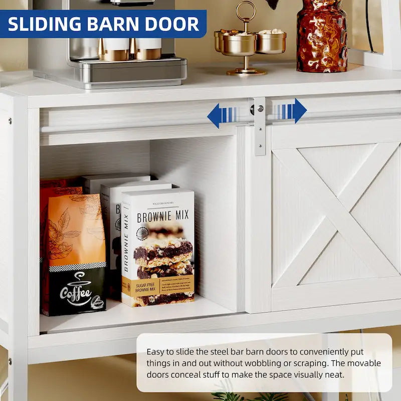 Iron & Wood 5-Tier Baker's Rack with LED Light, Sliding Door & Power Outlet