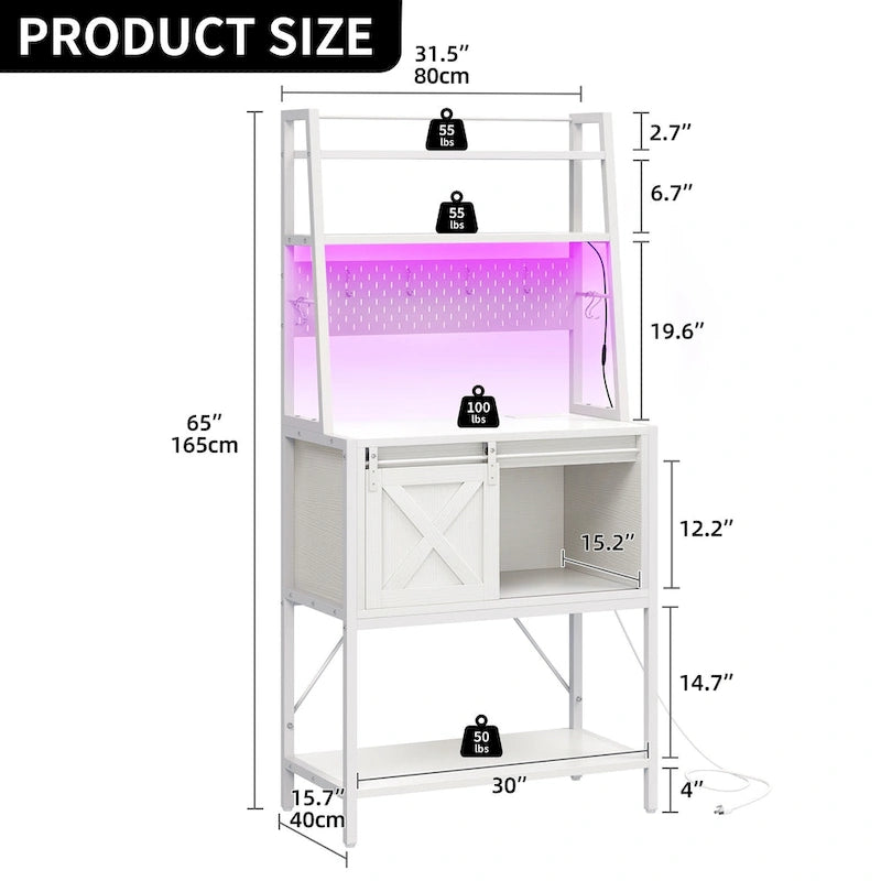 Iron & Wood 5-Tier Baker's Rack with LED Light, Sliding Door & Power Outlet