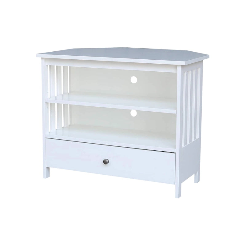 Solid Hardwood Mission Corner TV Stand with Drawer & Shelves