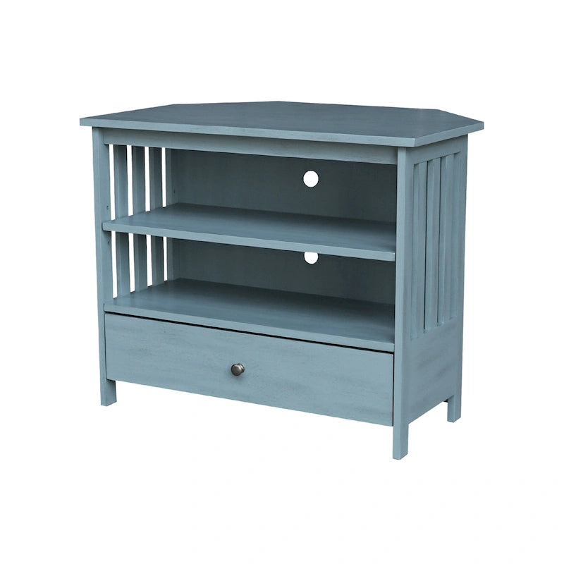 Solid Hardwood Mission Corner TV Stand with Drawer & Shelves