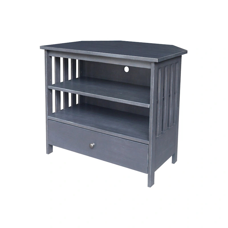 Solid Hardwood Mission Corner TV Stand with Drawer & Shelves