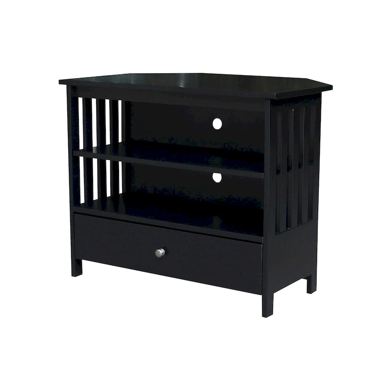 Solid Hardwood Mission Corner TV Stand with Drawer & Shelves
