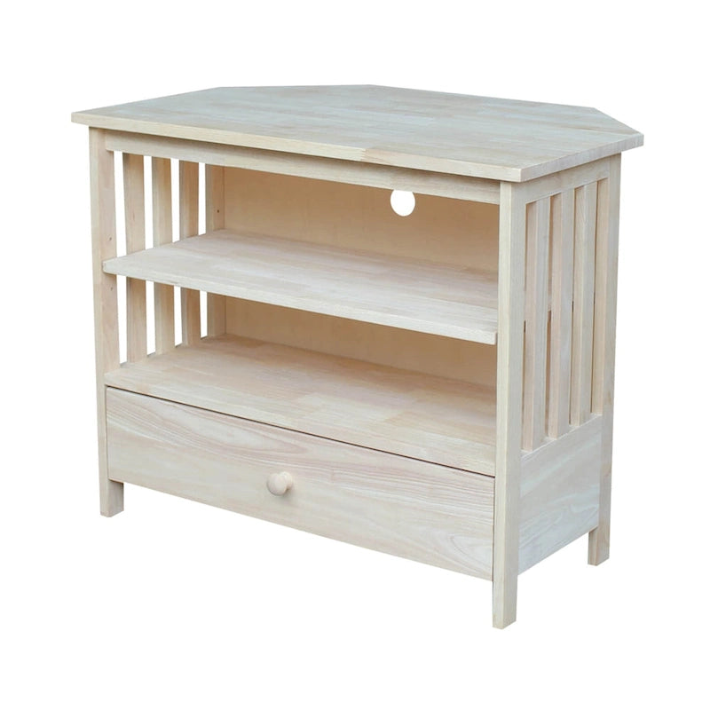 Solid Hardwood Mission Corner TV Stand with Drawer & Shelves