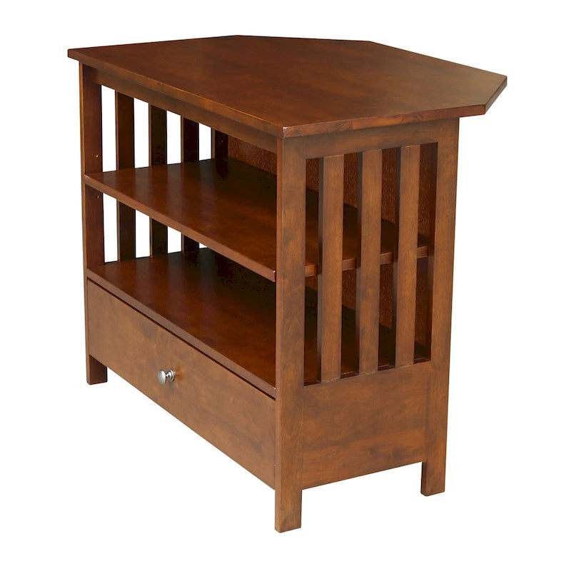 Solid Hardwood Mission Corner TV Stand with Drawer & Shelves