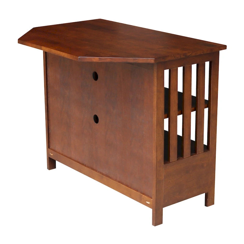 Solid Hardwood Mission Corner TV Stand with Drawer & Shelves