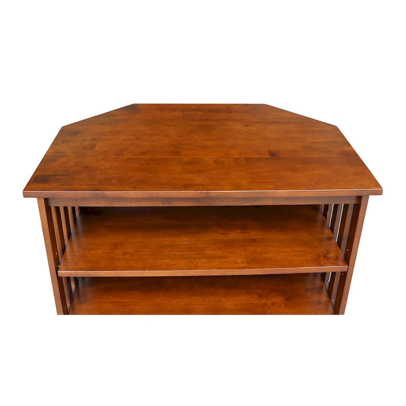Solid Hardwood Mission Corner TV Stand with Drawer & Shelves