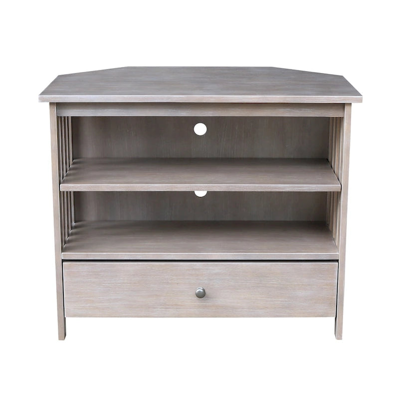 Solid Hardwood Mission Corner TV Stand with Drawer & Shelves