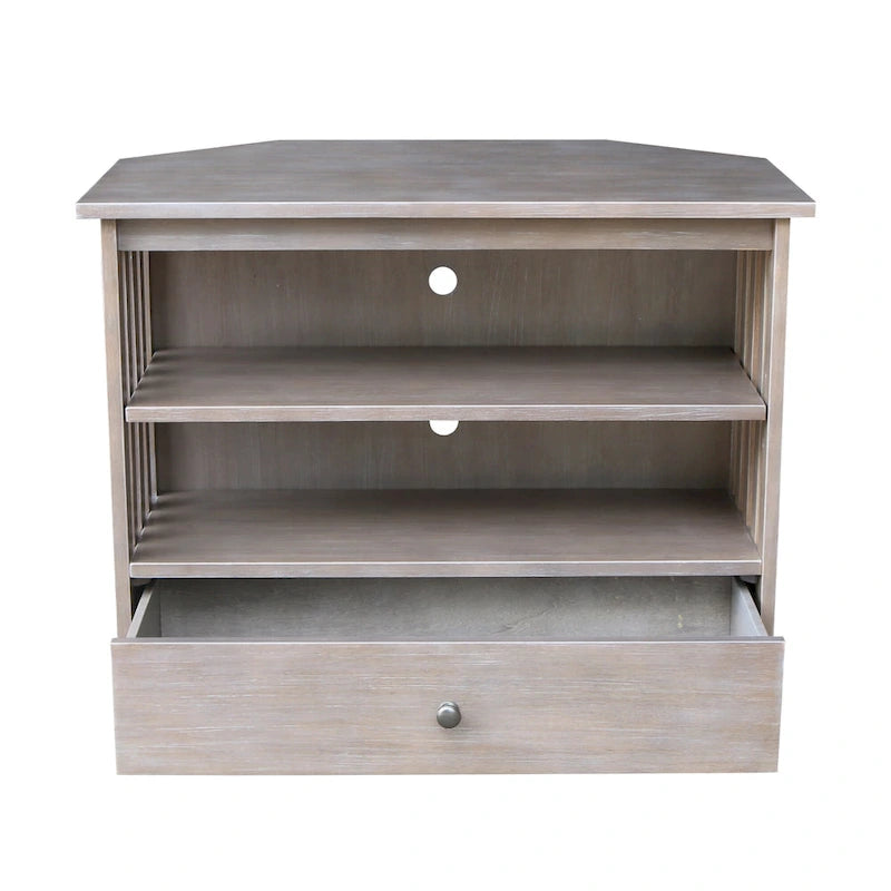 Solid Hardwood Mission Corner TV Stand with Drawer & Shelves