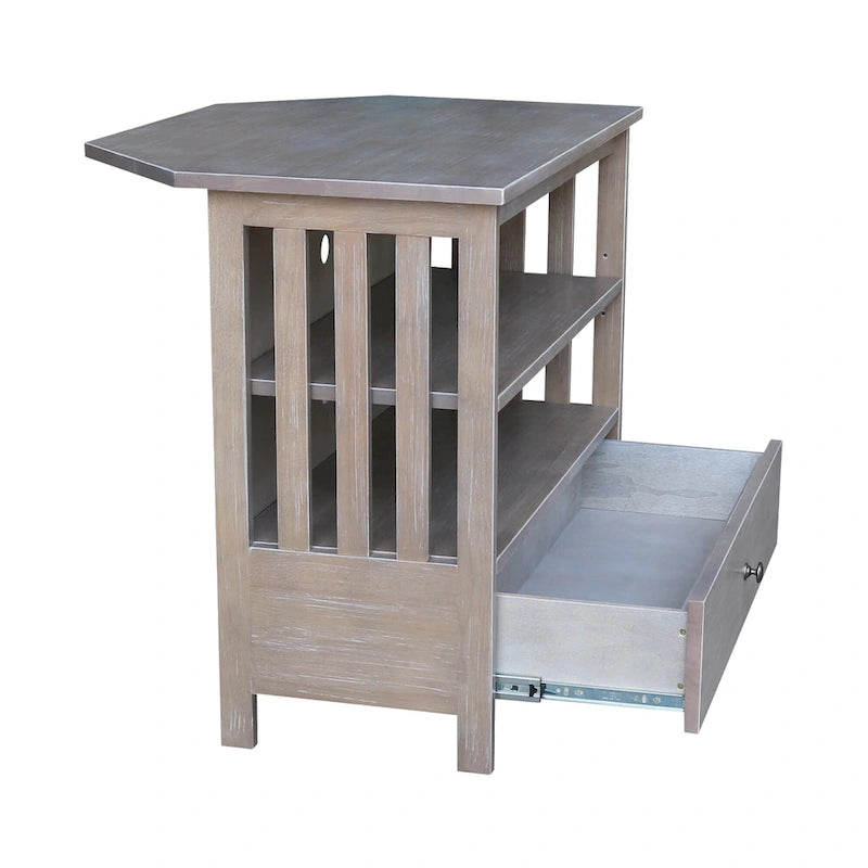 Solid Hardwood Mission Corner TV Stand with Drawer & Shelves