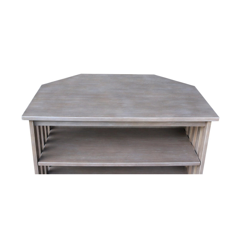 Solid Hardwood Mission Corner TV Stand with Drawer & Shelves