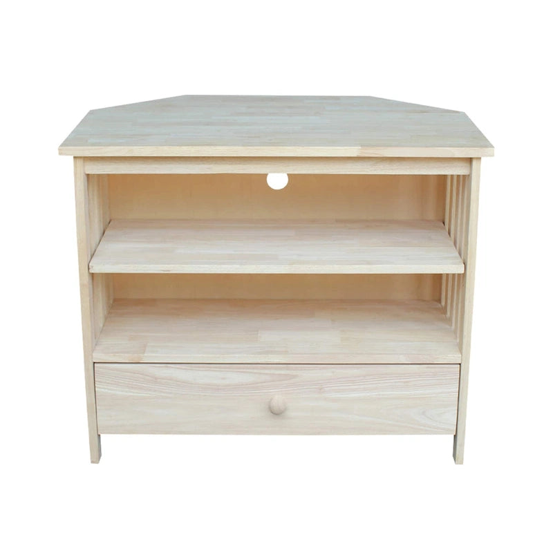 Solid Hardwood Mission Corner TV Stand with Drawer & Shelves
