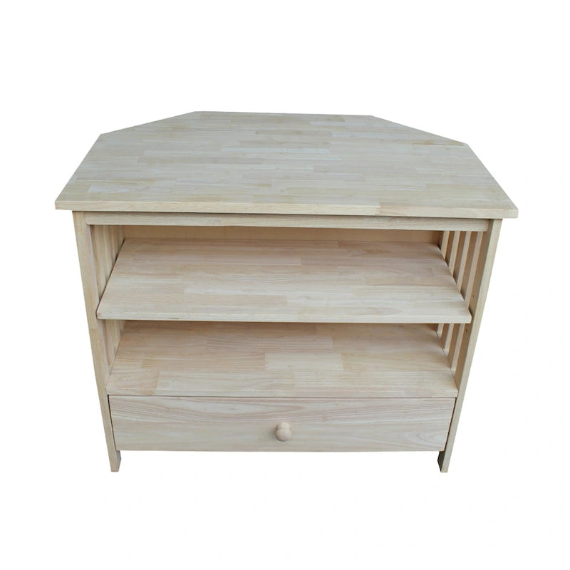 Solid Hardwood Mission Corner TV Stand with Drawer & Shelves