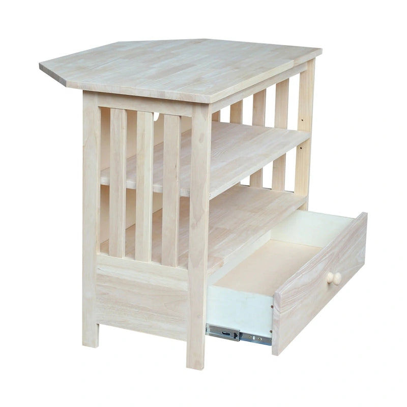 Solid Hardwood Mission Corner TV Stand with Drawer & Shelves