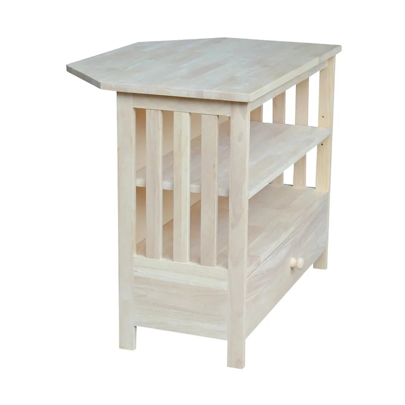 Solid Hardwood Mission Corner TV Stand with Drawer & Shelves