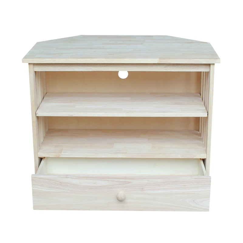 Solid Hardwood Mission Corner TV Stand with Drawer & Shelves