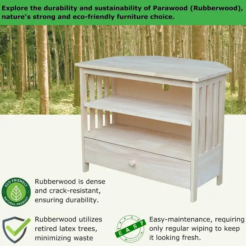 Solid Hardwood Mission Corner TV Stand with Drawer & Shelves