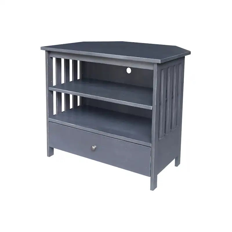 Solid Hardwood Mission Corner TV Stand with Drawer & Shelves