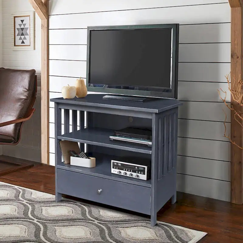 Solid Hardwood Mission Corner TV Stand with Drawer & Shelves