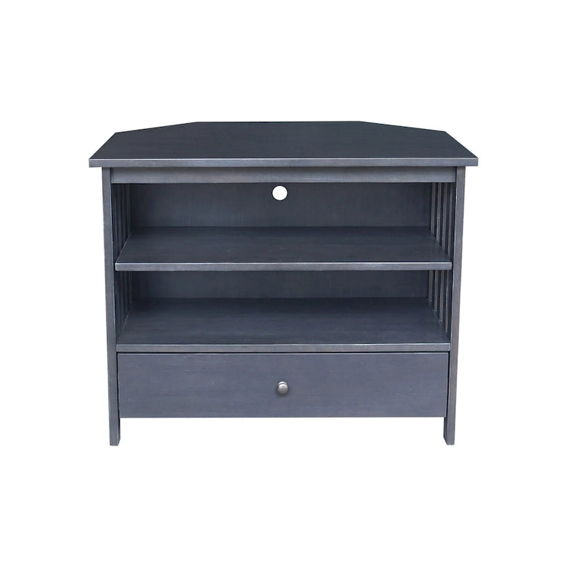 Solid Hardwood Mission Corner TV Stand with Drawer & Shelves